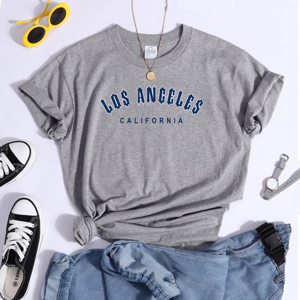 Los Angeles California Letter Printing Womens T-Shirts Summer Casual Comfortable Short Sleeve Street Loose Crewneck Clothes