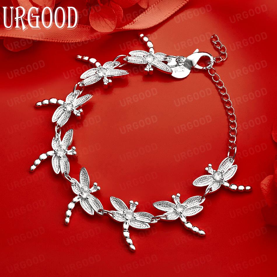 925 Sterling Silver Fashion Jewelry Dragonfly Bracelet 20CM