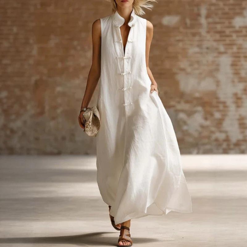 2026 Estate Nuova Alla Moda Donna Collo Alto Bottoni Rana Larga Casual Vestito