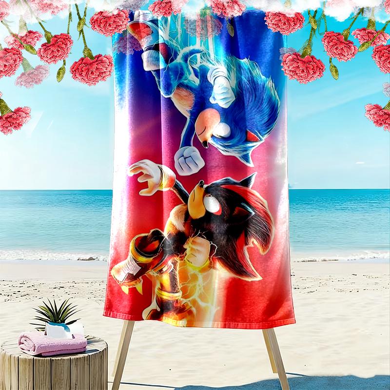 1pc SONIC Beach Towel, A Vibrant Beach Towel Suitable for Outdoor Activities, Camping, Hiking