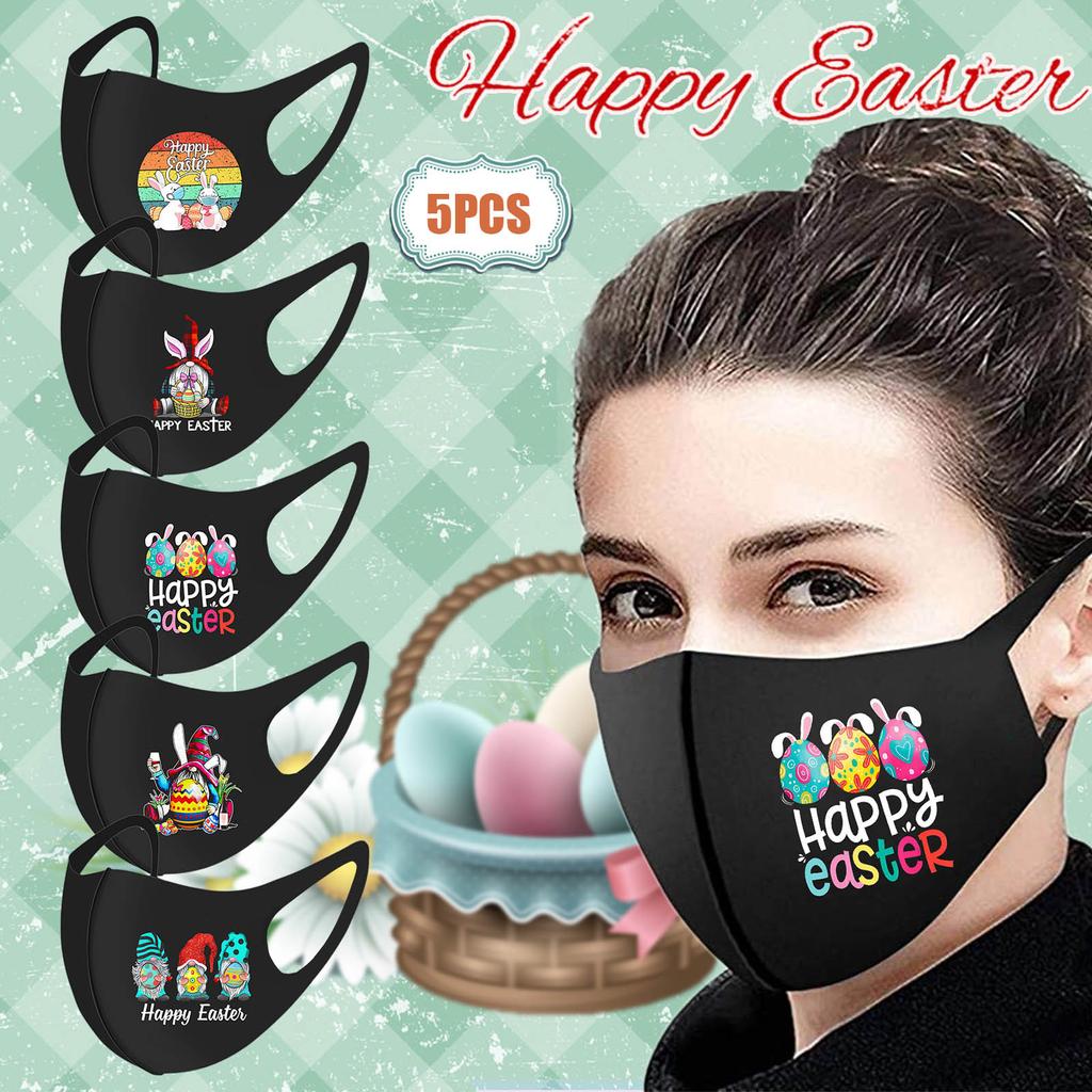 5PCS Adult Easter Printed Dust-Proof And Washable Protective Ice Silk Mask