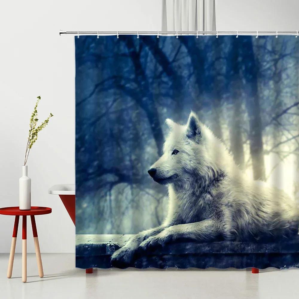 Painting Animal Lover Fox In The Forest Shower Curtain,Rustic Lodge Forest Hunting Bathroom Decor Wild Animals Bathroom Curtains