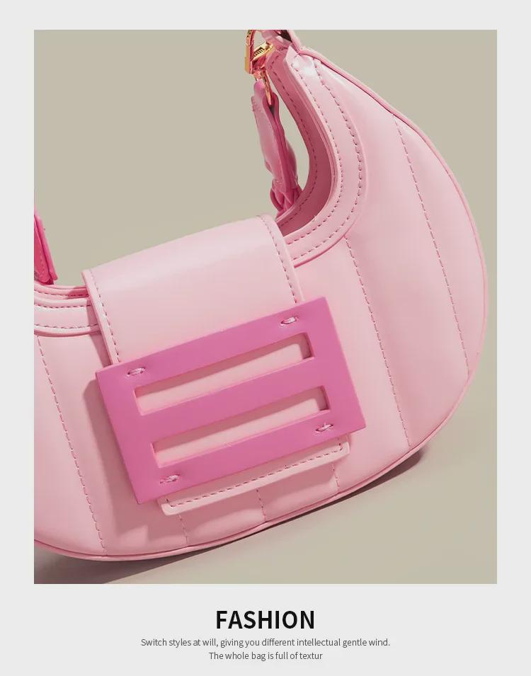 High-Quality Pink Woven Crescent Shoulder Bag - 2024 Summer Collection