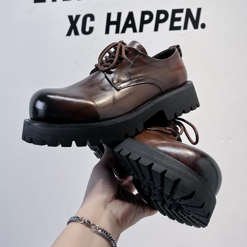 Leather shoes men's summer casual British style heightened Derby shoes platform wedding black Martin boots low top 8831-A