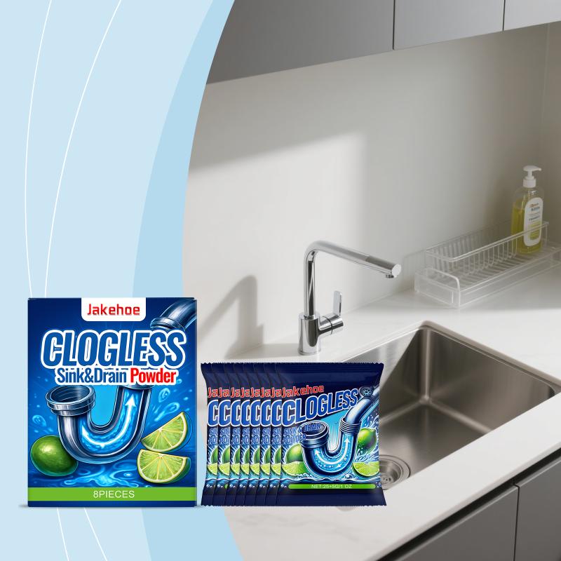 Clogless Sink Drain Dredging Powder for Kitchen Bathroom 8Pcs Powerful Grease Dissolver Remove Residue Fast Unblock Pipes Home Use