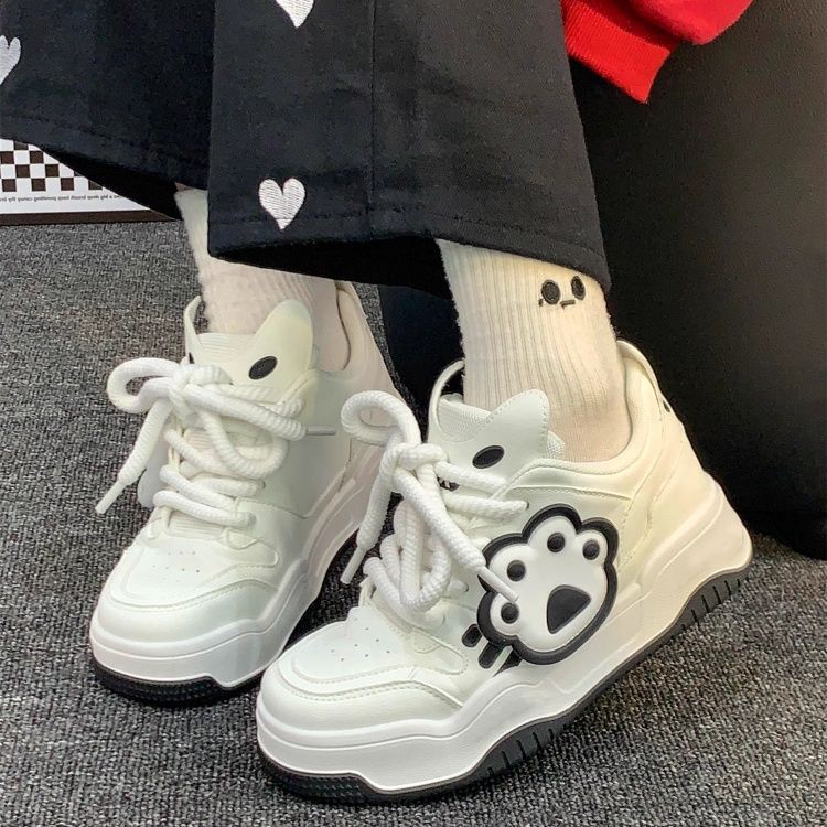 Cute cat claw bread shoes women's 2025 autumn new fashion sports versatile thick baseplate shoes casual white shoes