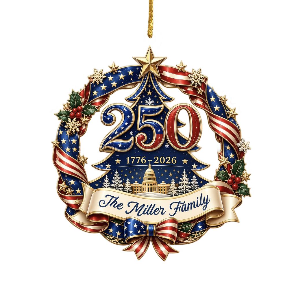 Patriotic Acrylic Christmas Tree Ornament for USA 0th Anniversary, Red Blue Holiday Decoration, Commemorative Gift