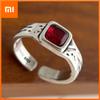 925 Sterling Silver Rings for Women Couple Minimalist Handmade Simple Red Stone Ring Fine Jewelry Gift Prevent Allergy