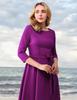 Garden Collar Seven-Sleeve Women's Evening Gown with Wide Hem Skirt - Solid Color Vacation Dress