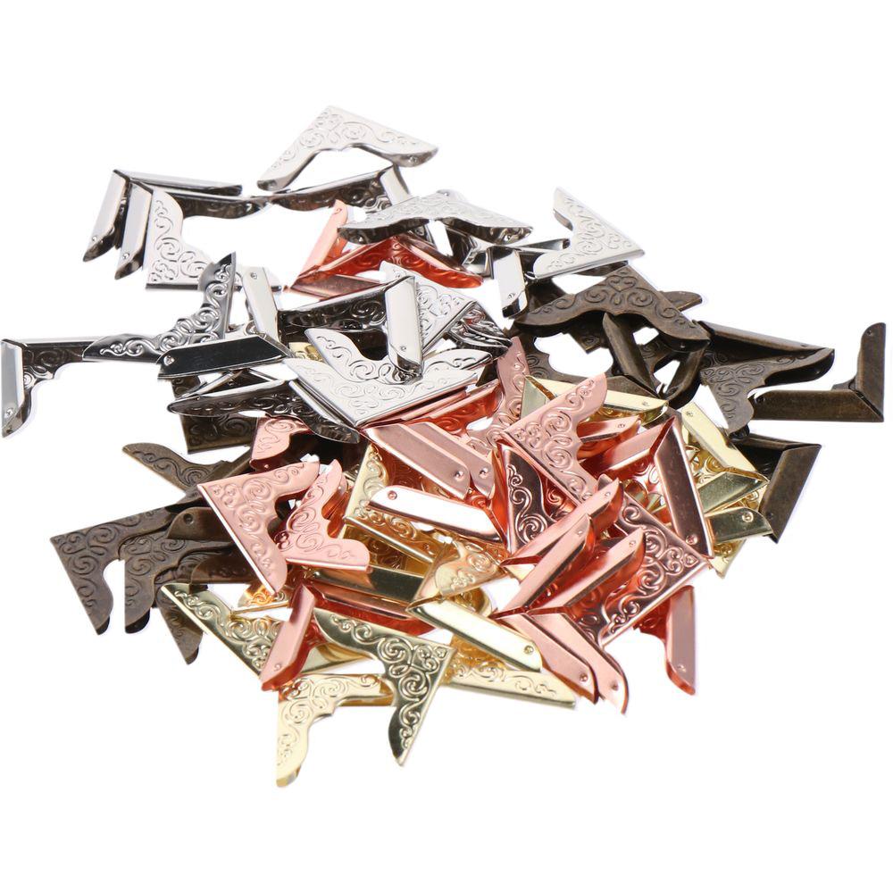 

80pcs Iron Book Corners Triangle Inner Space 1mm Triangle Carved Protector Side Length 23mm 4 Colors Book Corner Protector