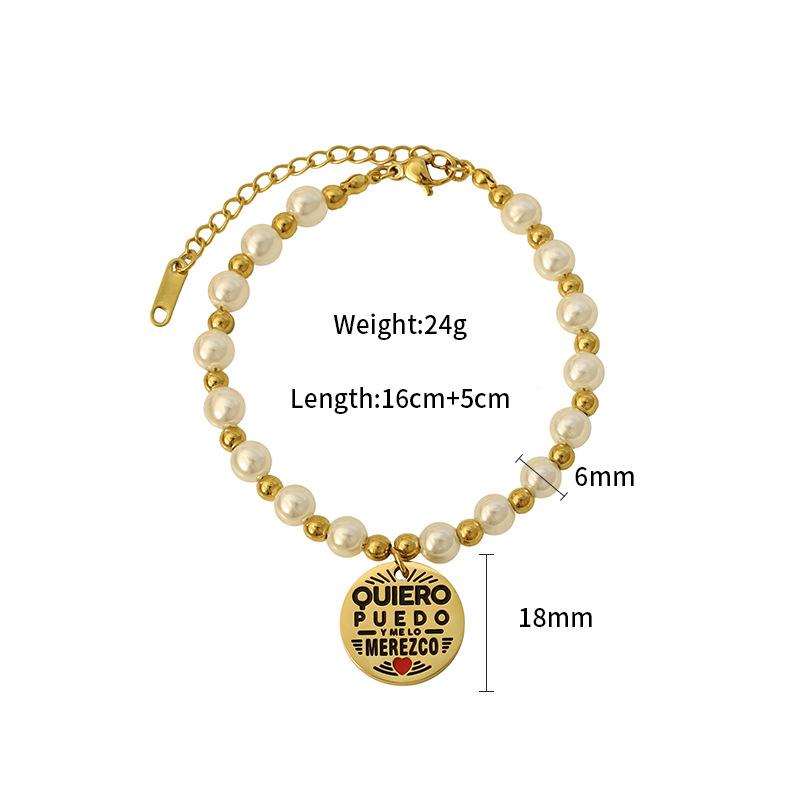 

Baroque Natural Freshwater Pearl Beaded Bracelet Lettering Personality Light Luxury Niche Design Sense Fashion Versatile Jewelry