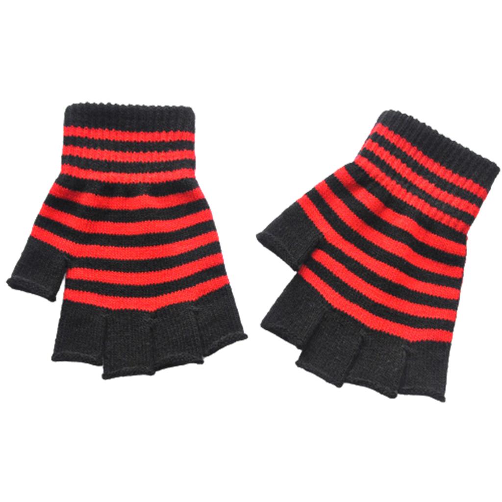 Soft Kid Winter Glove Half-finger Knit Color Matching Mitten for Winter Supplies