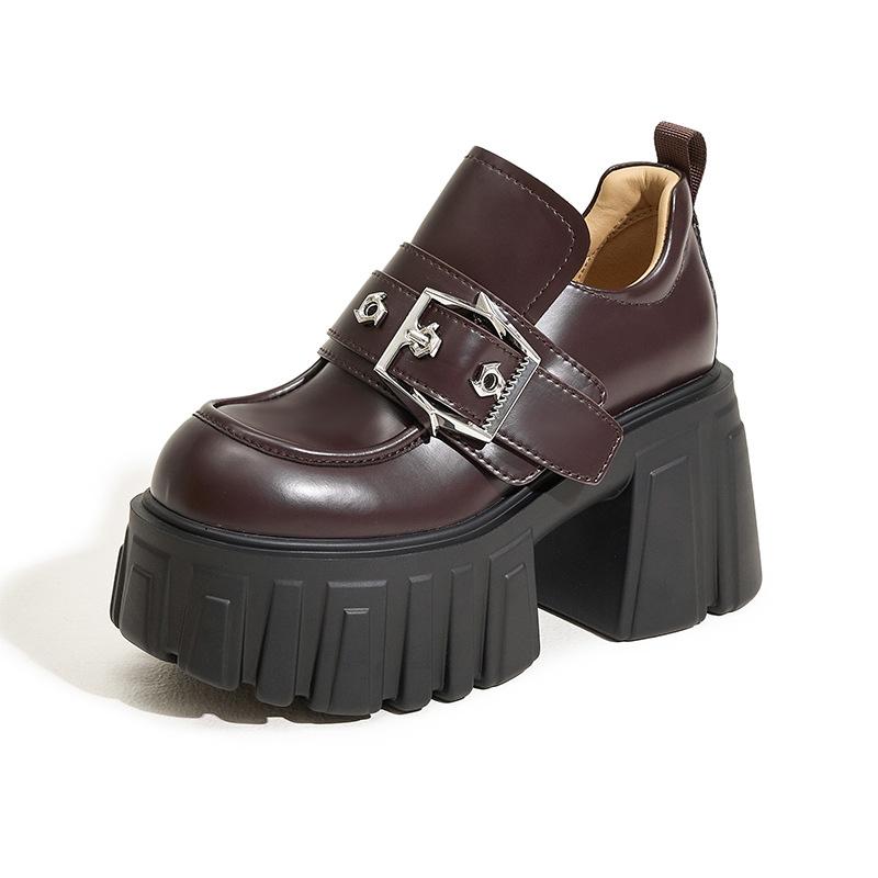 Platform-soled loafers women's British style 2025 spring new muffin versatile inner height-increasing women's shoes one-pedal small leather shoes