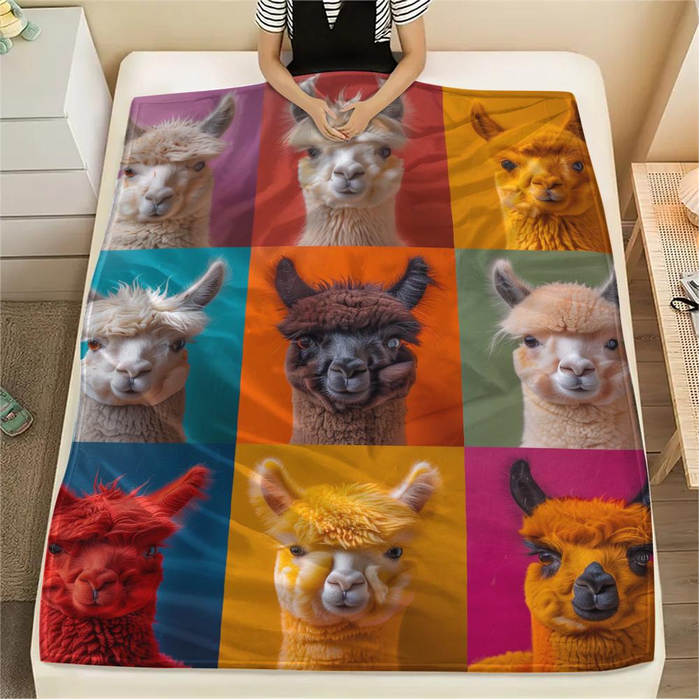 1Pc Alpaca Puzzle Print Flannel Blanket, High quality Comfortable for All Seasons, Home Decor, Warmth and Comfort, Perfect for Christmas Gifts