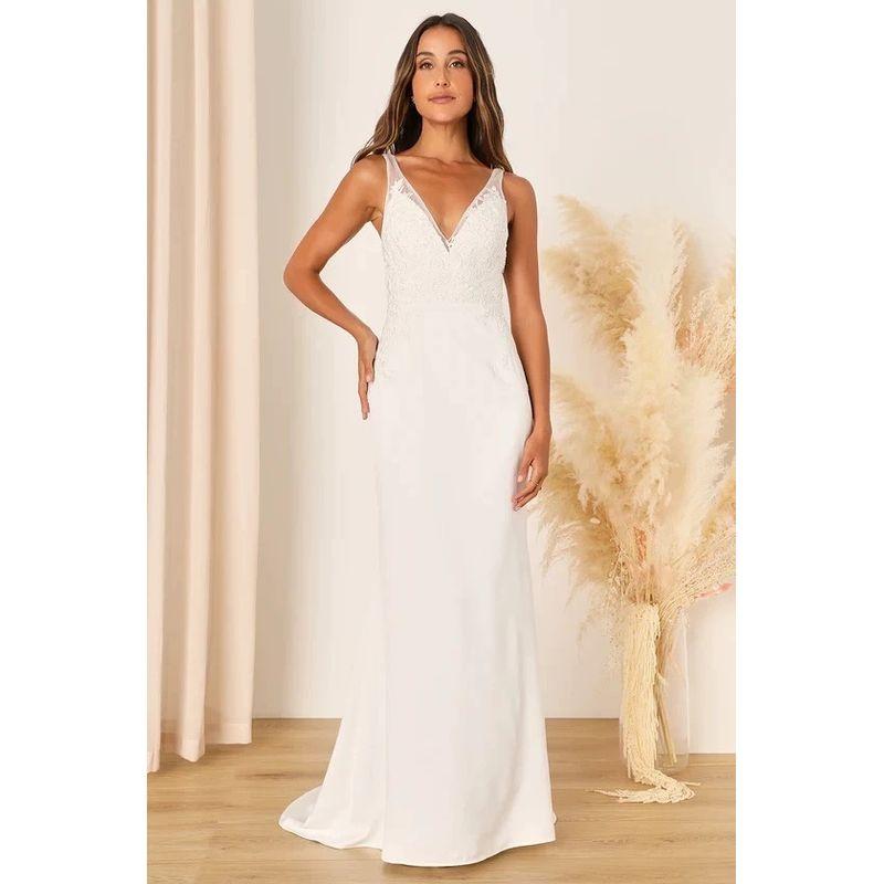 

Foreign Trade Order Lu s Super High Texture Annual Meeting Party Host Red Carpet V-neck Mesh Embroidery Trailing Skirt Evening dress Fairy White S