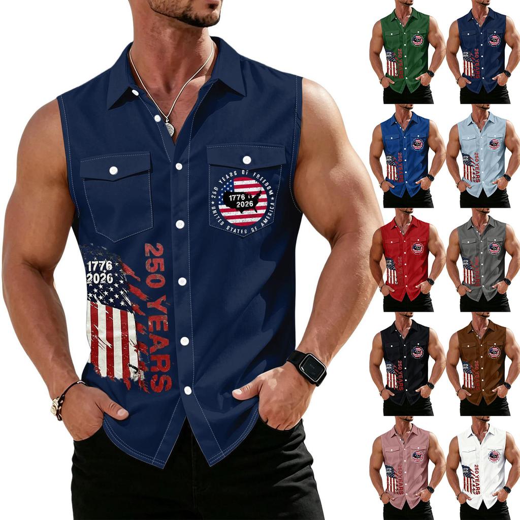 Men's Workwear Lapel Button-Down Vest Shirt - Lightweight Sleeveless Top