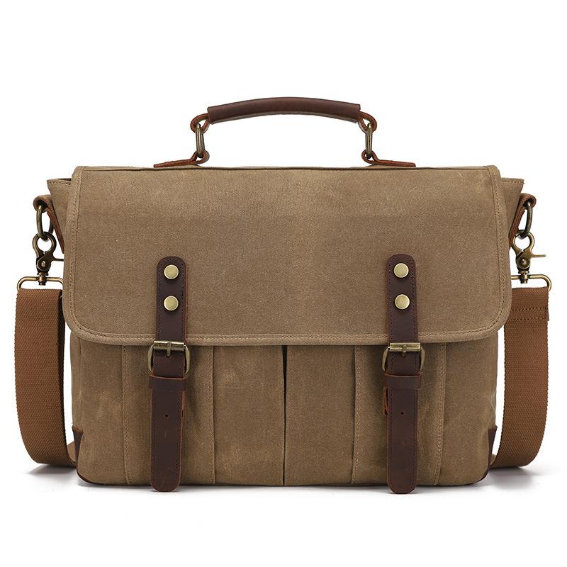 Canvas Straddle Bag with Top Layer Leather Men's Camera Bag Waxed and Retro One Shoulder Diagonal Back