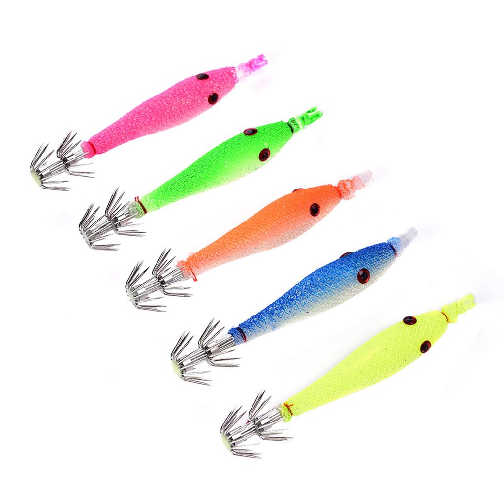 5pcs Durable Sleeve  Fish Squid Fish Baits Luminous Hooks Fishing Accessory