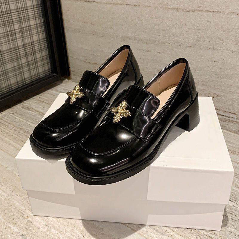 2025 Vintage British Style Chunky Heel Women's Loafers Luxury High Quality PU Leather Platform Heeled Shoes