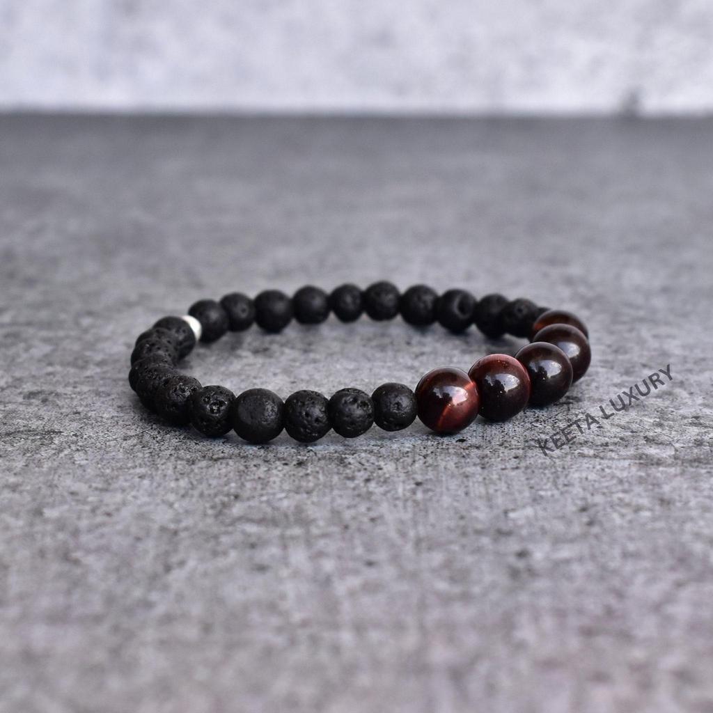 Natural red tiger eye and lava bead bracelet Diffuser bracelet for man Stretchable handmade beaded bracelet Fashion bracelets for him
