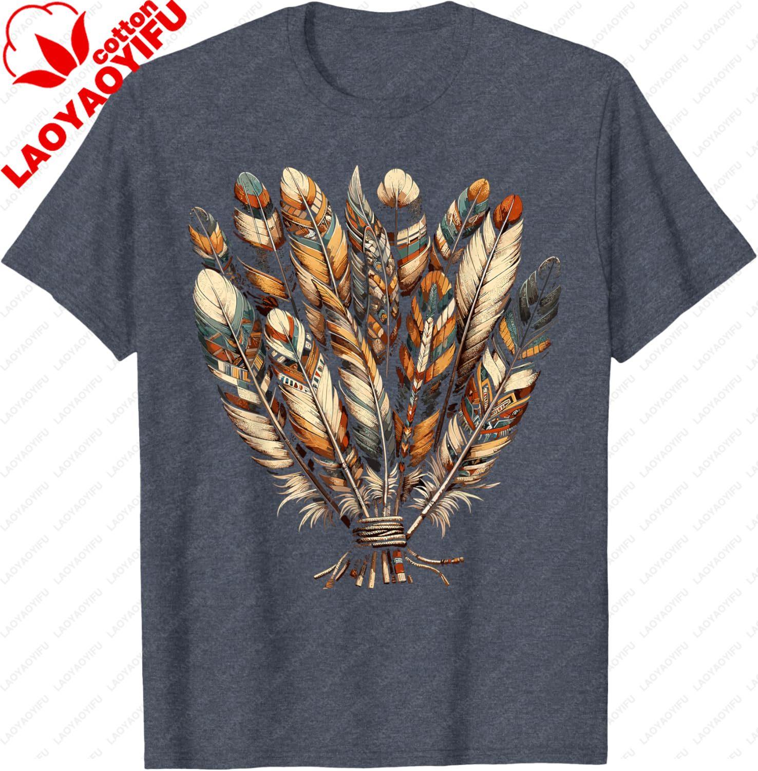 Southwest Native American Indian Tribal Feather TShirt Casual Cotton Short Sleeve Tee Vintage Graphic T Shirts Camisas S