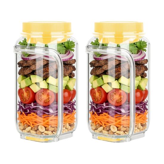 1/2Pcs Salad Storage Jar Food Grade Leakproof Clear Plastic Reusable Salad Jar Food Grade Salad Storage Container