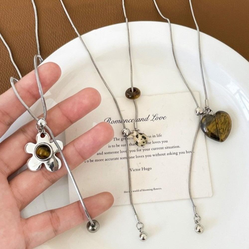 Multi-layered Pendant Necklace Tiger Eye Stone Bohemian Sweater Chain Punk Choker  Party