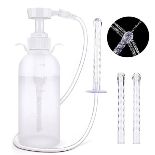 Yirdapall Multi-Purpose Cleansing Pump Enema Syringe for Anal Cleansing, Manual Pump, 300ML, 65cm Tube, 3 Replacement Nozzles, Unisex