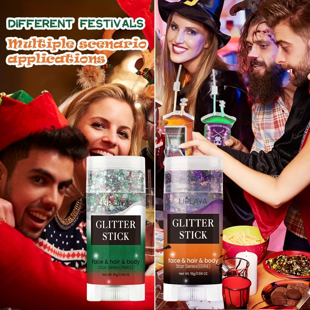 2 Colors Glitter Sticks For Face& Hair& Body, Festival& Rave& Party Makeup, Stocking Stuffers, Pumpkin Decor, Easy to Apply & Remove-16g