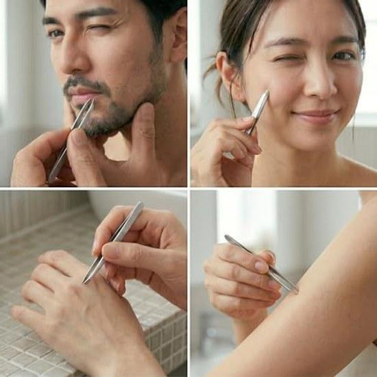 VOIS Seki Knife Hikari Steel Tweezers Silver Made Japan Precision Excellent Grip Angled Tip Fine Aligned Firmly Grabs Surface Eyebrow Nose Hair