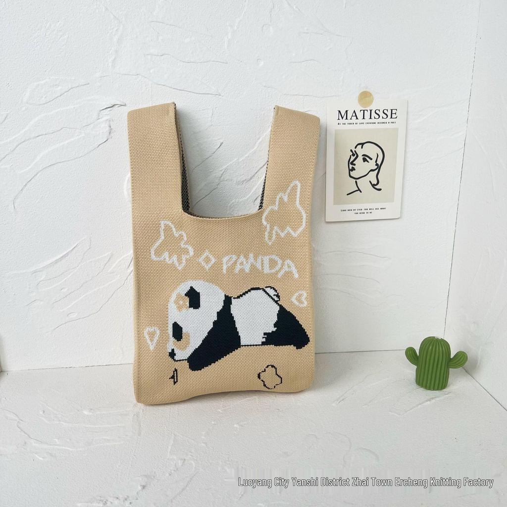 Panda Knit Women's Cross-Border Wrist Tote Handbag