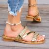 Large Size Rhinestone Square Heel One-line Sandals Summer New Solid Color Casual Outer Wear Beach Sandals/Slippers for Women