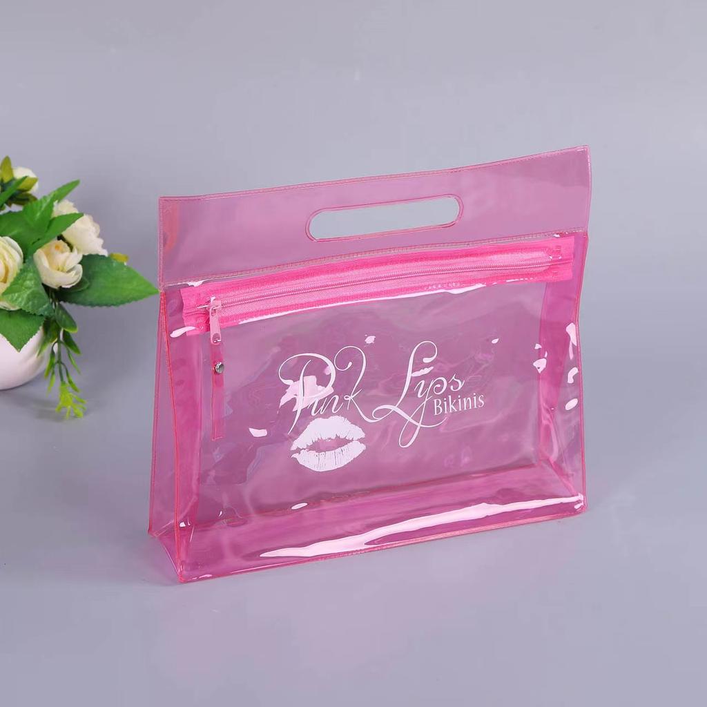 Custom Logo PVC Cosmetic Bag with Zipper and Handle Durable Jelly Beauty Makeup Pouch for Lipstick and Perfume Gift
