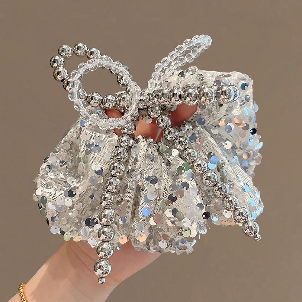 

Блестки Бант Резинка для волос Серебристые резинки для волос 2025 Новая эластичная резинка для волос для женщин девушек