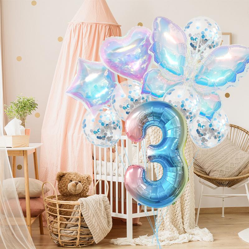 Colorful Transparent Butterfly Balloon Set Birthday Party Gradual Change Digital Birthday Party Decoration Supplies