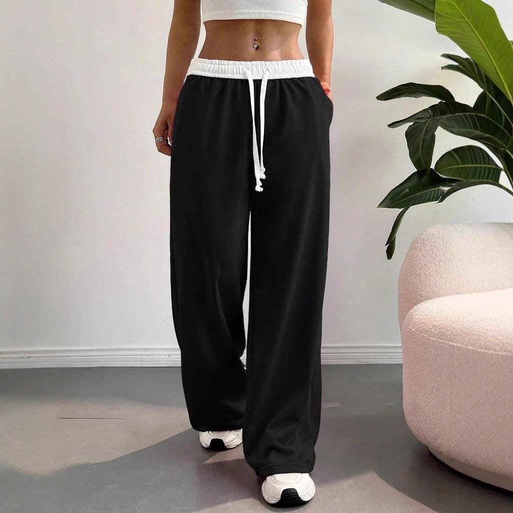 Autumn/Winter Contrast Lace High-Waist Wide-Leg Sweatpants