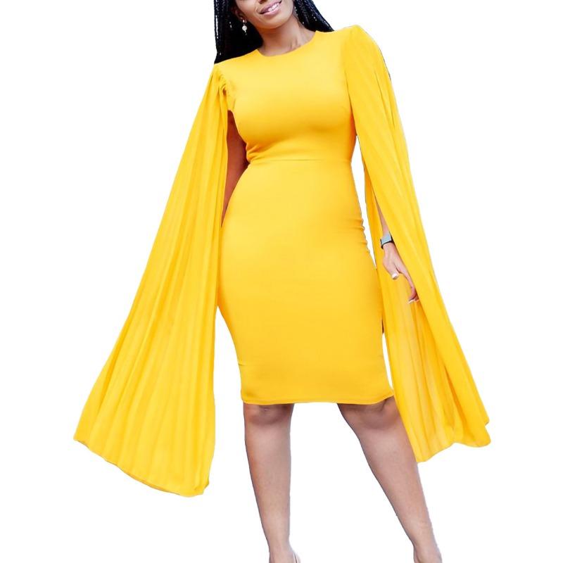 Fashion temperament Elegant long-sleeved pleated hip-wrapped elegant dress