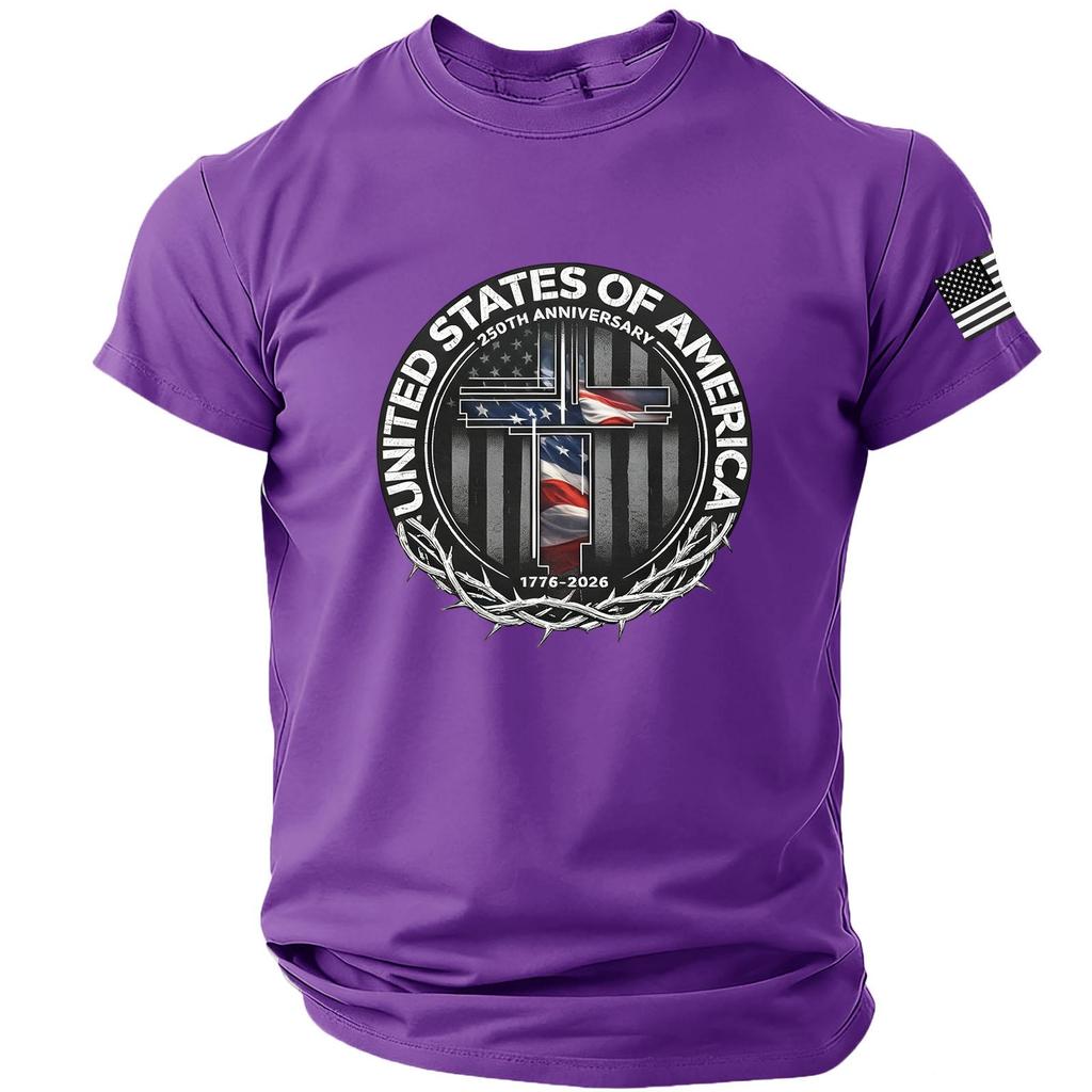 Estados Unidos 250º Aniversário 1776 2026 Camiseta de Manga Curta com Gola Redonda e Estampa de Bandeira para Homens