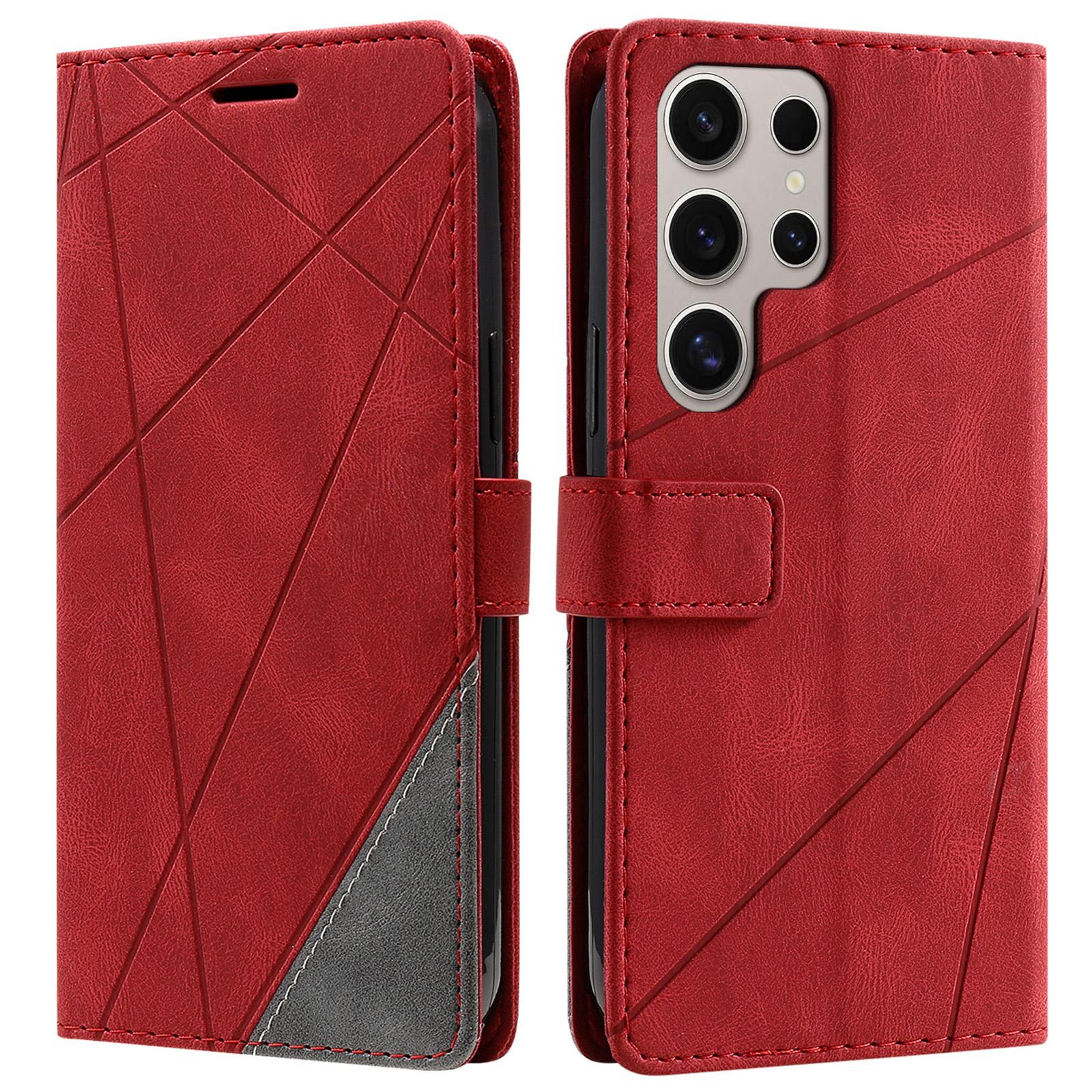 

For Samsung Galaxy S25 Ultra Case Imprinted Lines PU Leather Splicing Wallet Phone Cover B