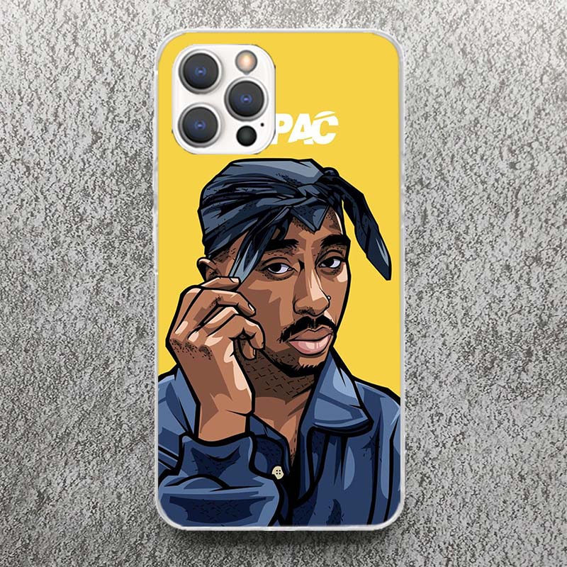 Rapper 2pac Singer Tupac Print Soft Case for iPhone 13 Pro Max 12 Mini 11 XS XR X SE 7 Plus Phone Shell 8 6 6S 5 5S Pattern Cove
