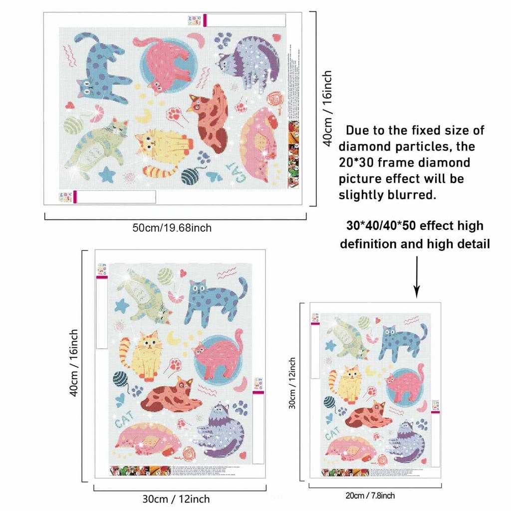 DIY 5D Diamond Art Kit Cute Cartoon Cats Pattern Sparkling Rhinestone Canvas for Bedroom Living Room Decor Wall Art Craft Painting Kit