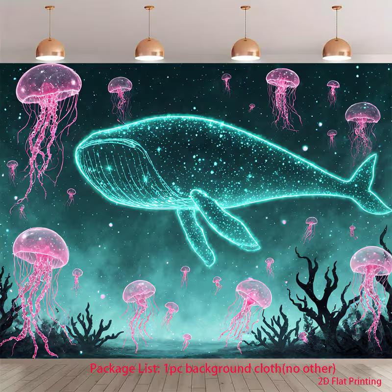 

2D Glowing Jellyfish Ocean Cosplay Photo Booth Background 47.2x31.5inch/120*80cm
