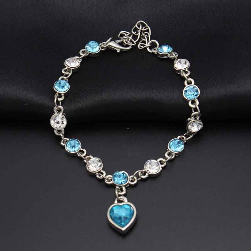 Chic Hottest Womens Ladies Crystal Rhinestone Bangle Ocean Blue Bracelet Chain Heart For Versatile Occasions