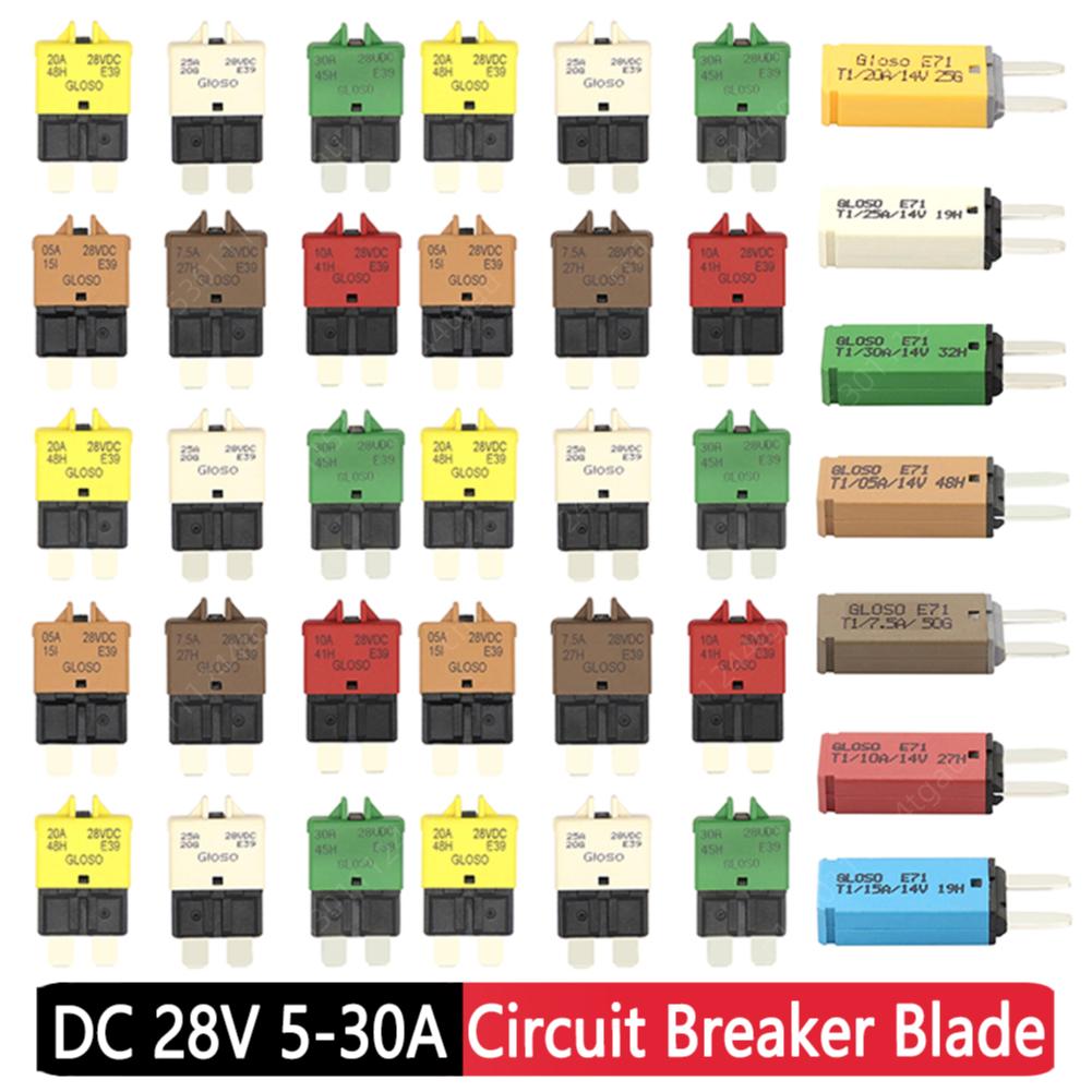 Circuit Breaker Blade Fuse Auto Accessories Reset Fuse Adapter for Car Truck Boat Marine 5A 7.5A 10A 20A 25A DC 28V Circuit Breaker 6
