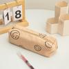 Smiley Face Corduroy Pencil Case: Durable, Dirt-Resistant, Large Capacity Storage for Students