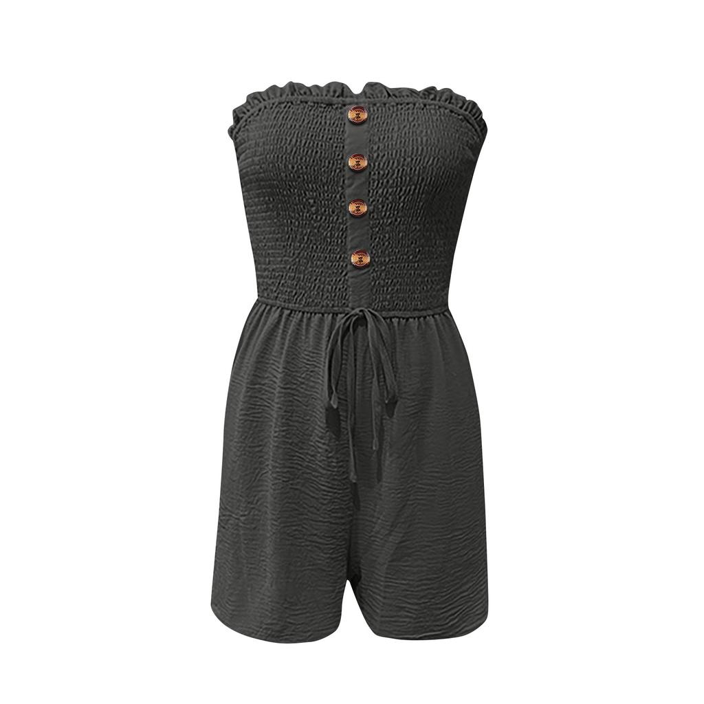 Women's Summer Casual Short Jumpsuit Without Cuffs And With Pockets