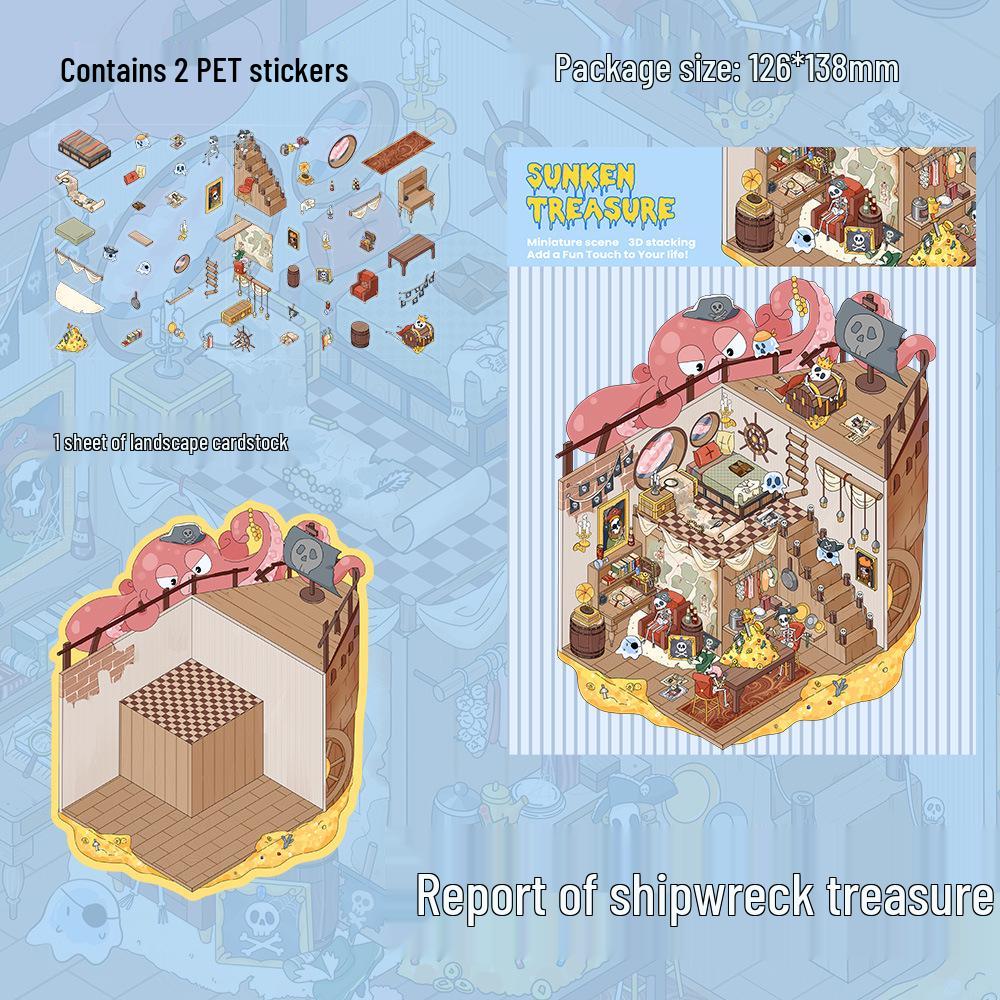 PET Sunken Ship & Treasure Scenery Stickers: 2 Sheets for DIY Miniature Collage & Journaling