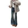 American high street micro-pull jeans women's spring Korean version ins high waist thin student loose straight micro-pull trousers