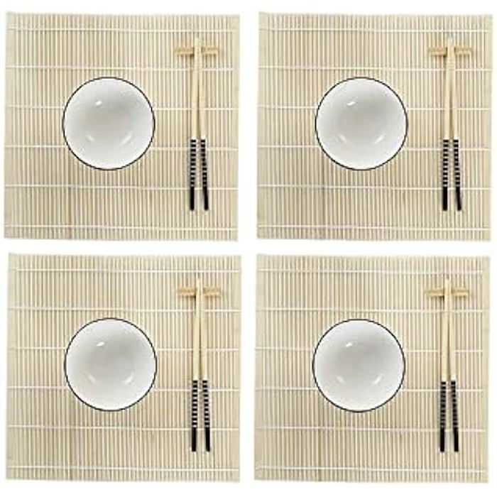 Ensemble de Sushi - DKD Home Decor - Blanc - Bambou et Grès - 14,5 x 14,5 x 31 cm