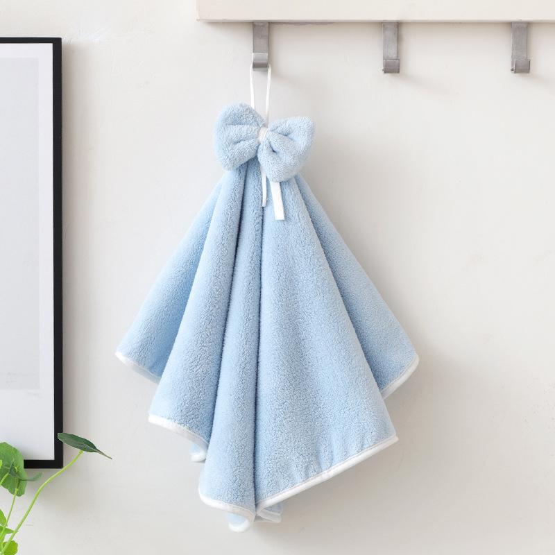Towel does not shed hair, absorbent hand towel hanging kitchen rag bow thickened coral fleece handkerchief